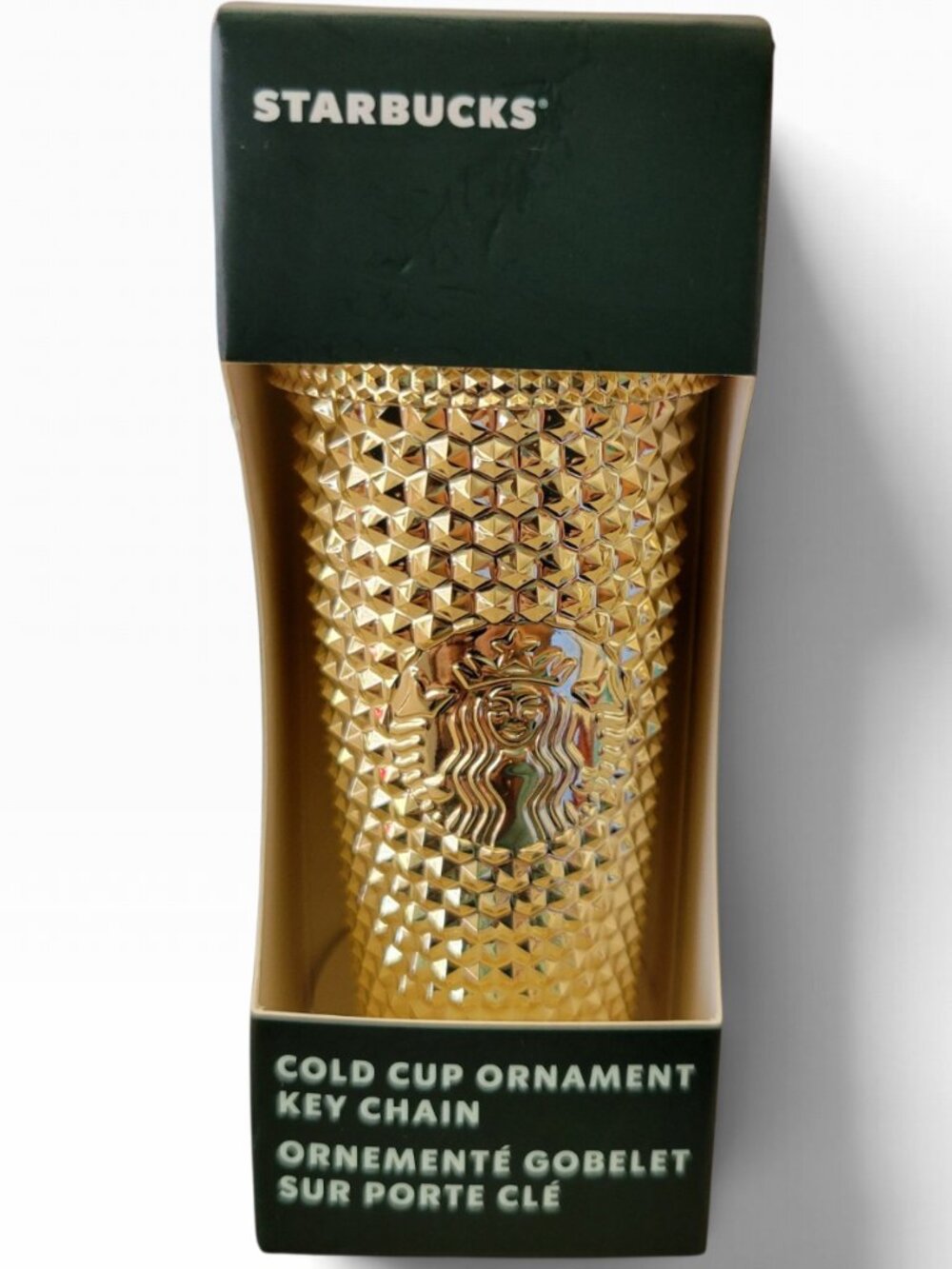 Starbucks 2022 Holiday Gold Studded Cold Cup Keychain Ornament